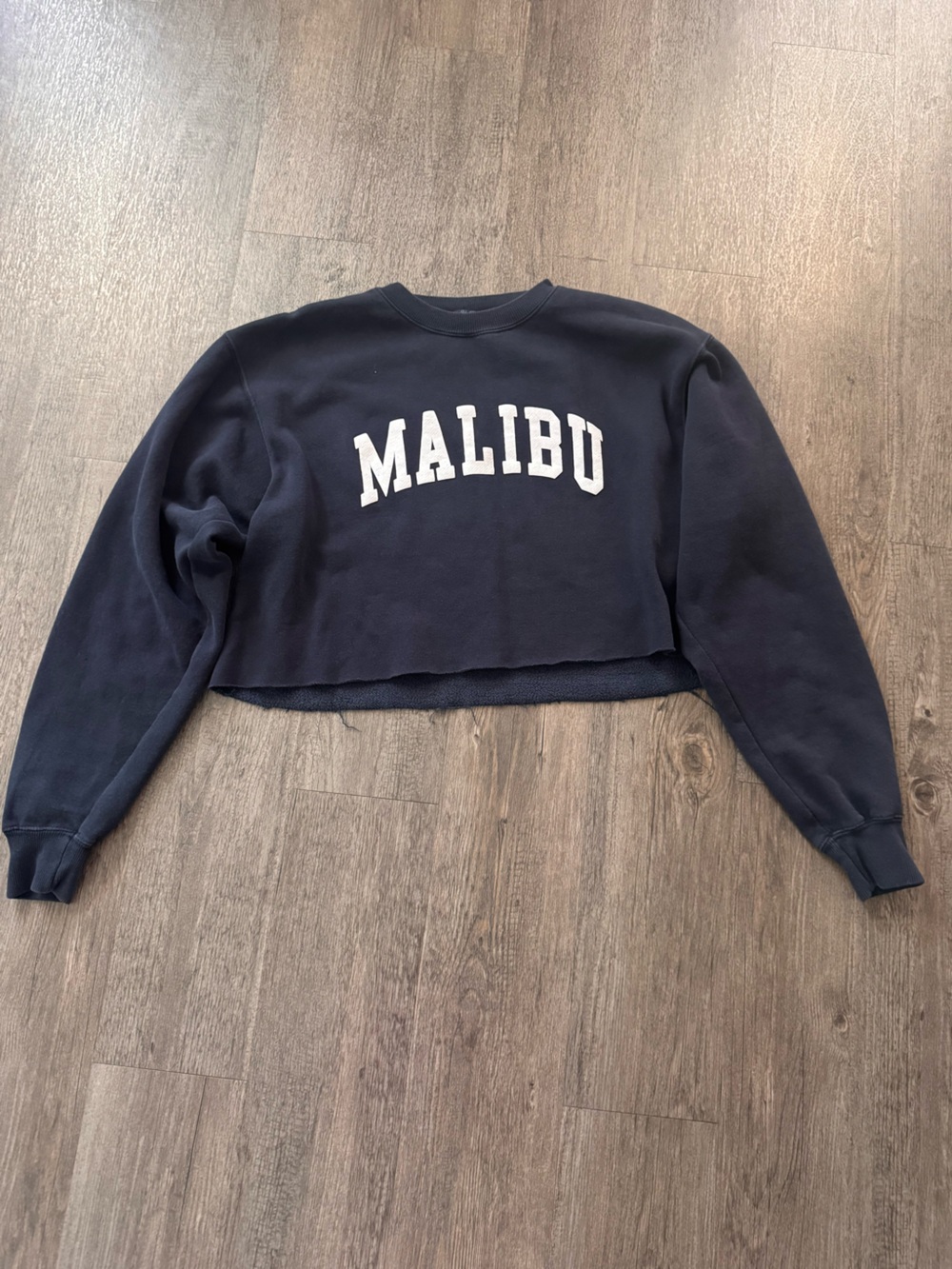 Brandy Melville Navy Crewneck with White MALIBU Graphic